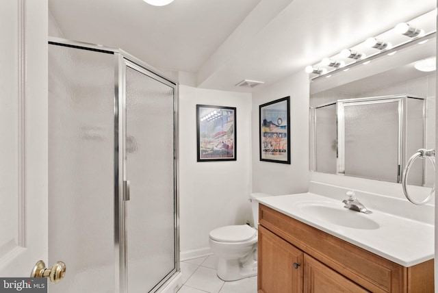 bathroom with a stall shower, visible vents, and tile patterned floors