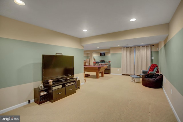 interior space featuring baseboards, carpet, and recessed lighting