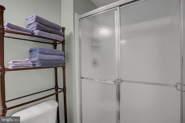 full bath featuring a shower stall and toilet