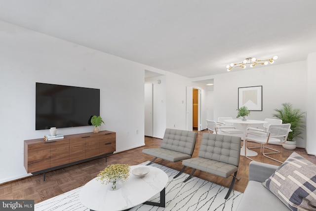 living room featuring baseboards