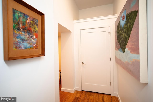 hall featuring baseboards and wood finished floors