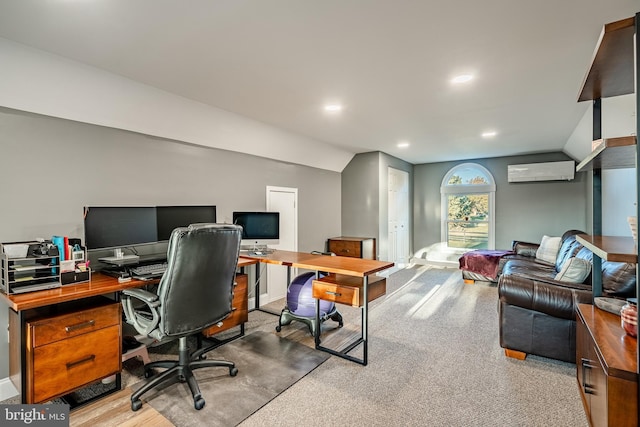 office space featuring recessed lighting and a wall unit AC