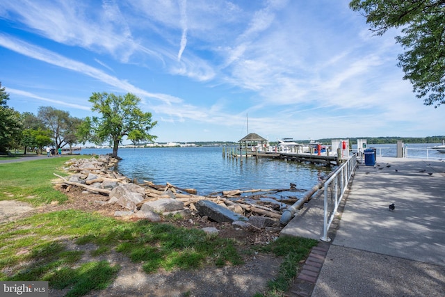 dock area featuring a water view