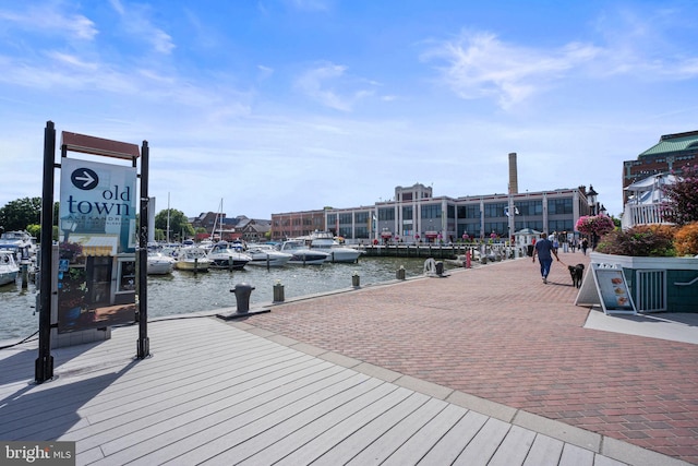 view of dock with a water view