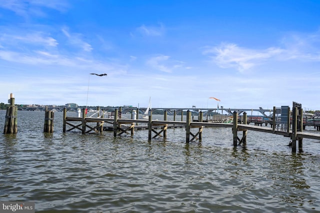 dock area featuring a water view and boat lift