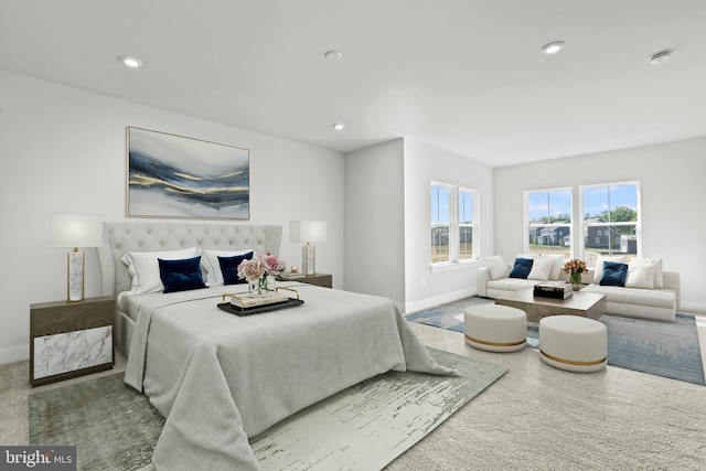 bedroom featuring recessed lighting and baseboards