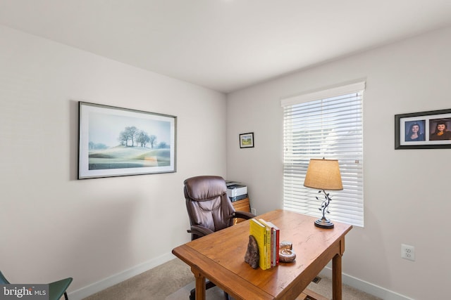 office space with carpet flooring and baseboards