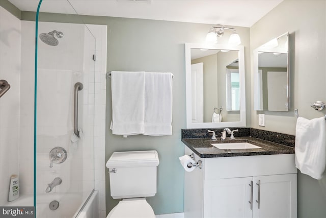 full bathroom with  shower combination, visible vents, vanity, and toilet