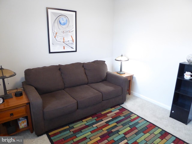 living area with carpet floors and baseboards