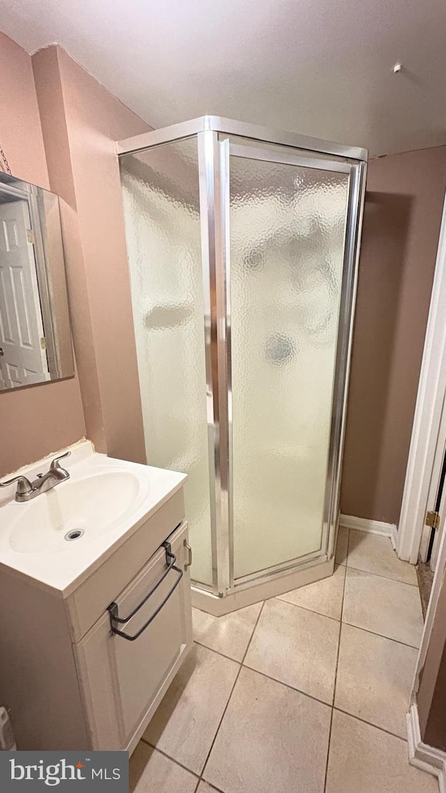 5716 Willowton Ave, Baltimore, MD 21239 - full bathroom featuring tile patterned floors, vanity, and a stall shower