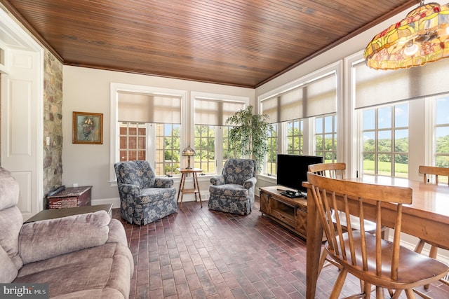 sunroom with wood ceiling