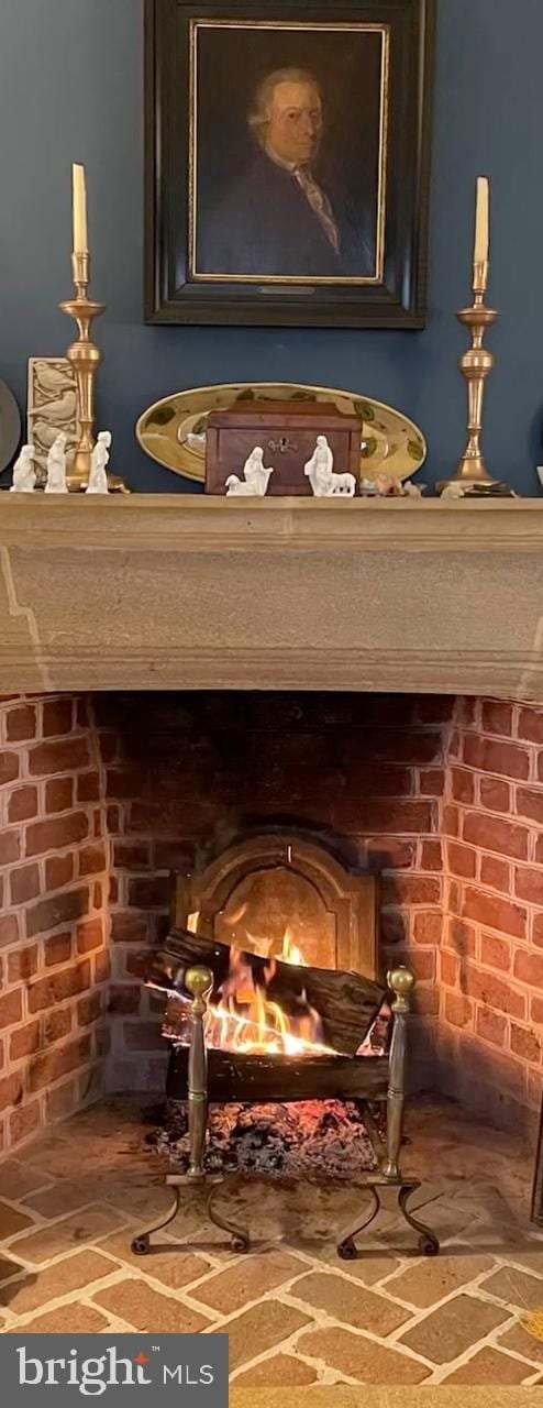 interior details with a fireplace