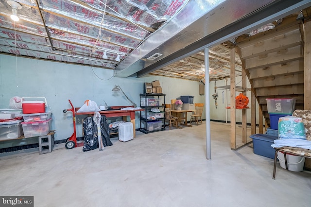 unfinished basement with visible vents