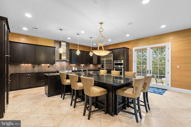 dining area featuring recessed lighting, visible vents, and french doors