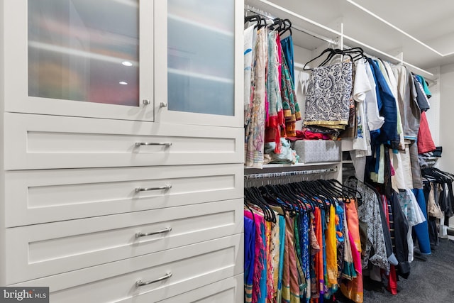 walk in closet with carpet flooring