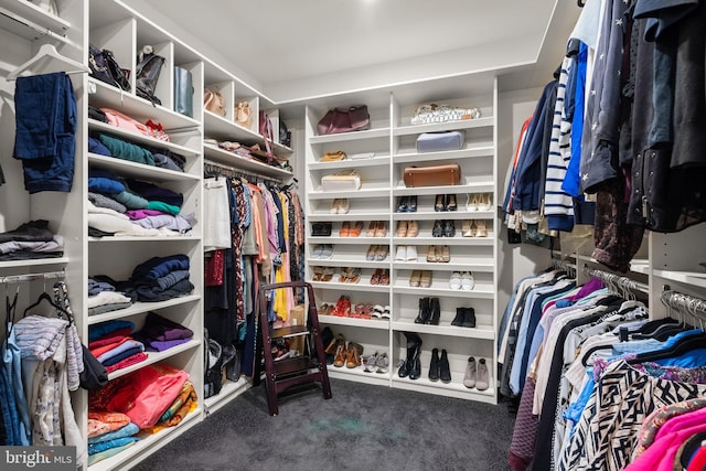 walk in closet with carpet