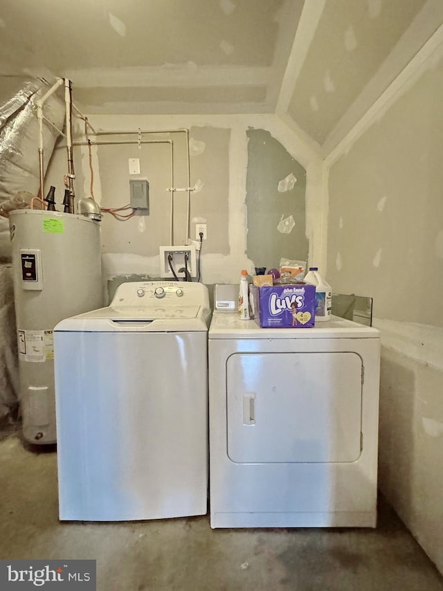 laundry area with separate washer and dryer, water heater, and laundry area