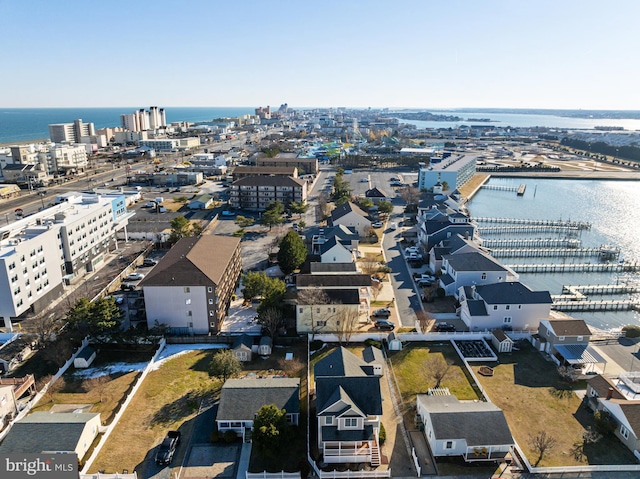 aerial view featuring a water view