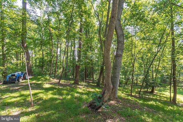 exterior space featuring a view of trees