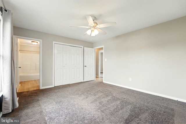 6254 Goulding Ct, Bealeton, VA 22712 - unfurnished bedroom with carpet, baseboards, a closet, and a ceiling fan