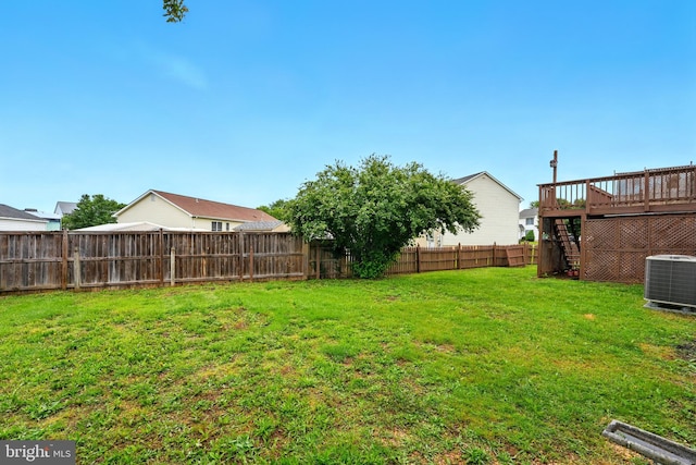 6254 Goulding Ct, Bealeton, VA 22712 - view of yard with central air condition unit, stairway, and a deck