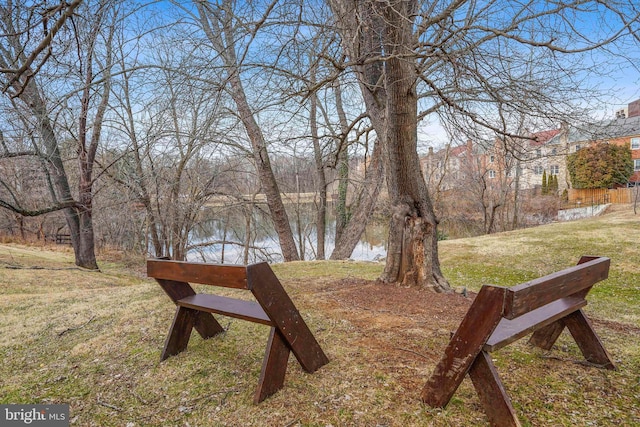 view of yard featuring a water view