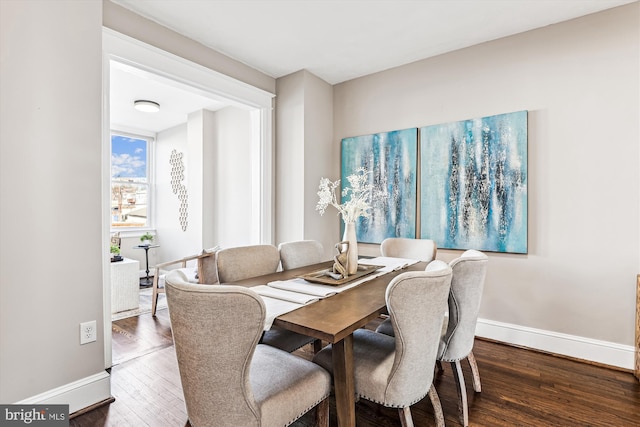 dining area with wood finished floors and baseboards