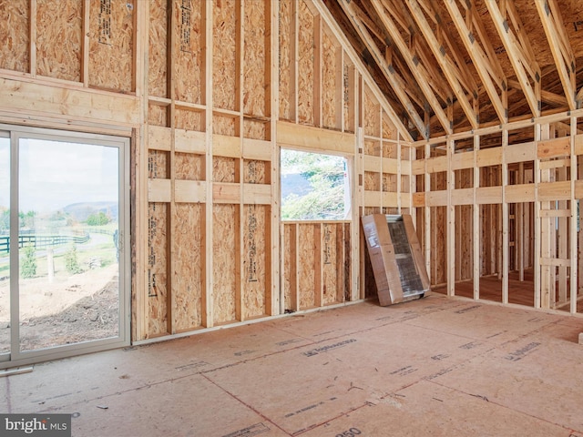 miscellaneous room with lofted ceiling