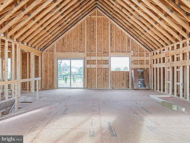 misc room featuring high vaulted ceiling