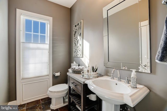 bathroom with a sink, plenty of natural light, and toilet