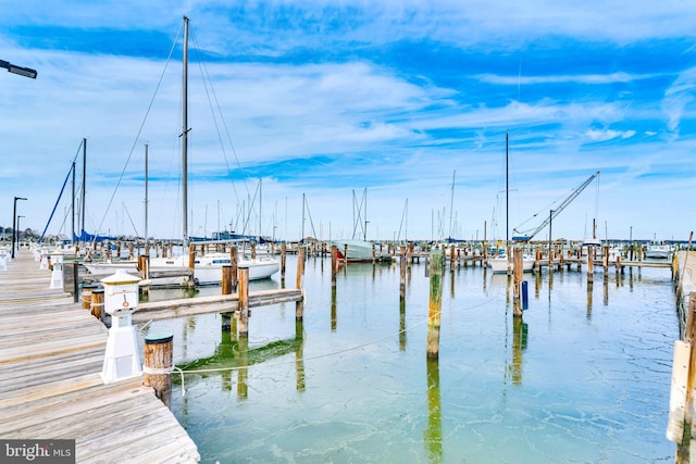 view of dock with a water view