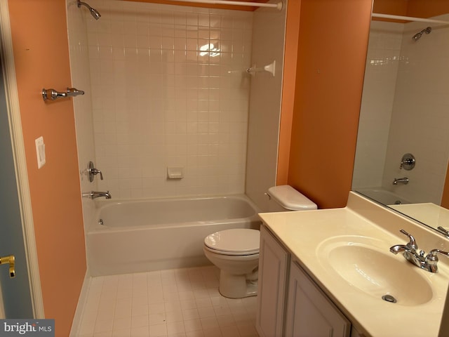 full bathroom featuring vanity, shower / bathing tub combination, toilet, and tile patterned flooring