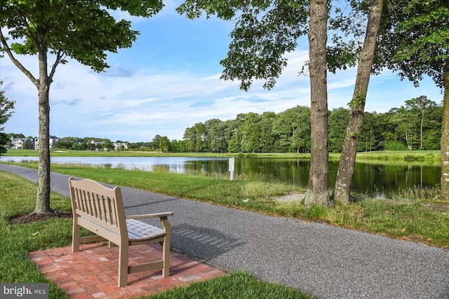 view of property's community with a water view