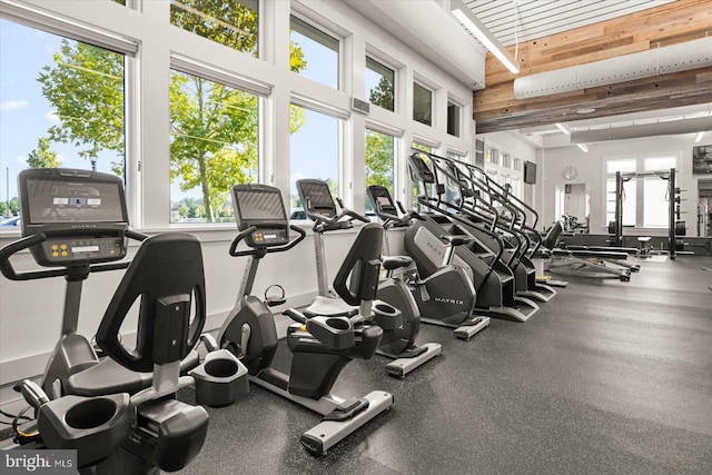 gym with a high ceiling