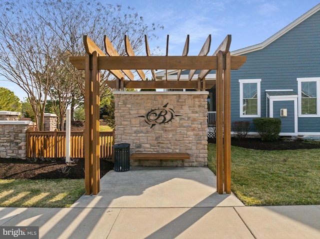 exterior space with fence and a pergola