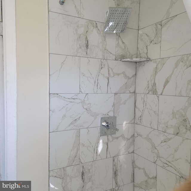 interior details featuring a tile shower