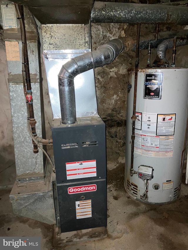 utility room featuring water heater