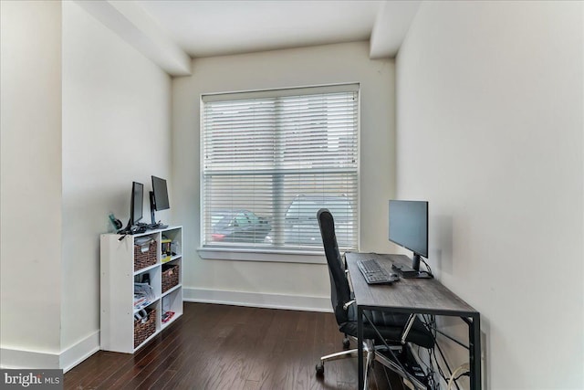 office with dark wood finished floors and baseboards