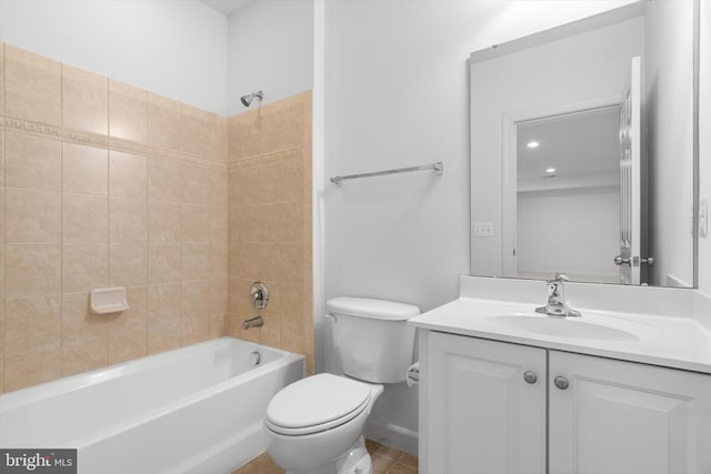 full bath with toilet, bathtub / shower combination, and vanity