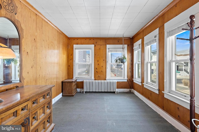 sunroom featuring radiator heating unit and plenty of natural light