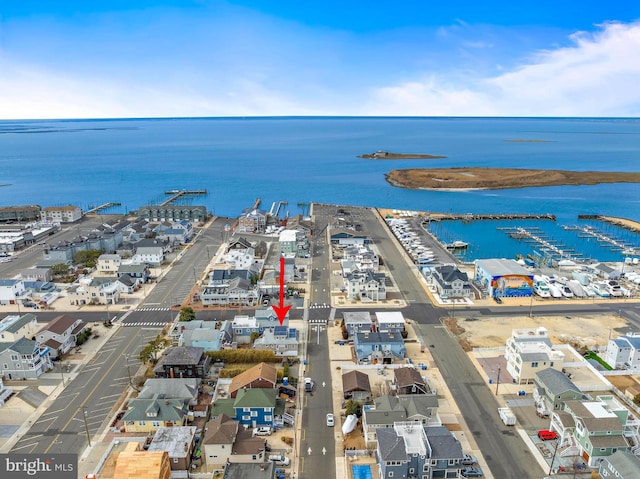 aerial view featuring a water view