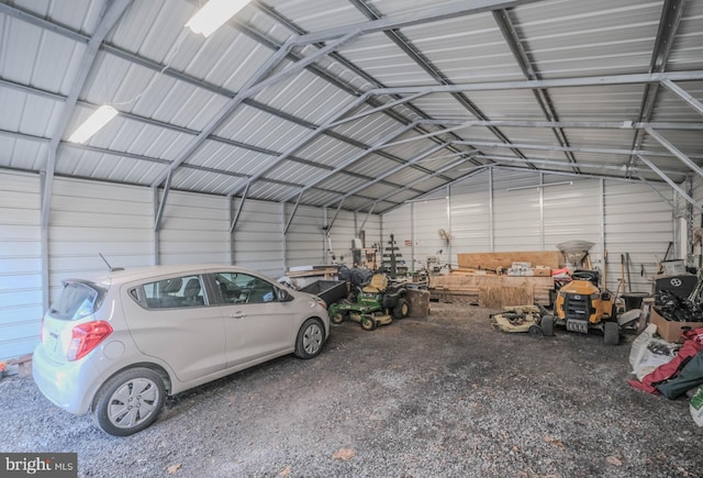 garage with metal wall