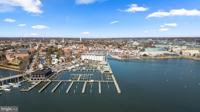 bird's eye view featuring a water view