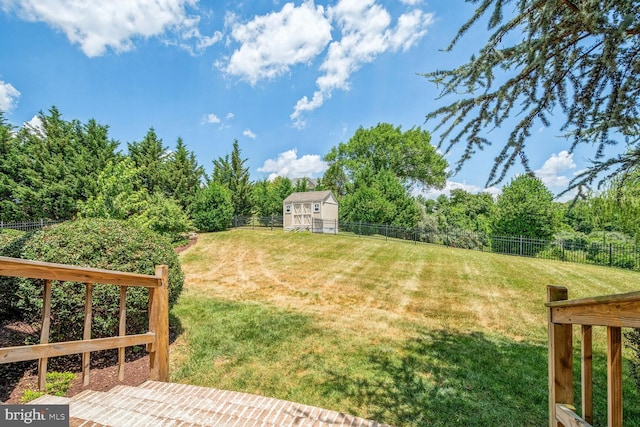 view of yard featuring an outbuilding and a fenced backyard