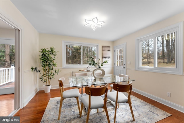 dining area featuring baseboards and wood finished floors