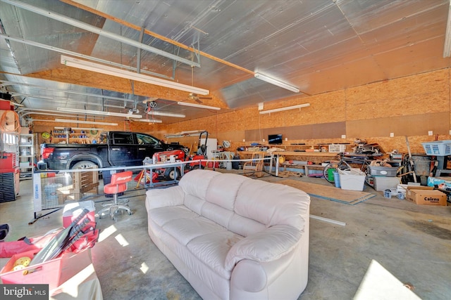 garage featuring a workshop area