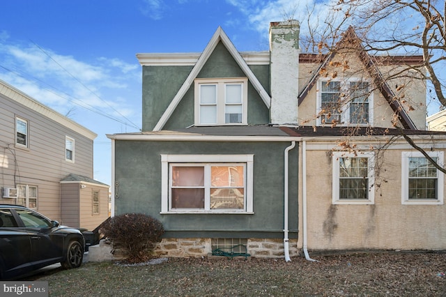 view of home's exterior featuring a chimney and stucco siding