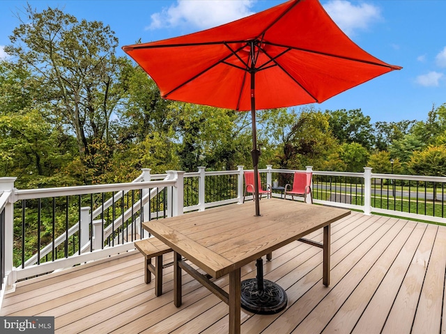 deck featuring stairway