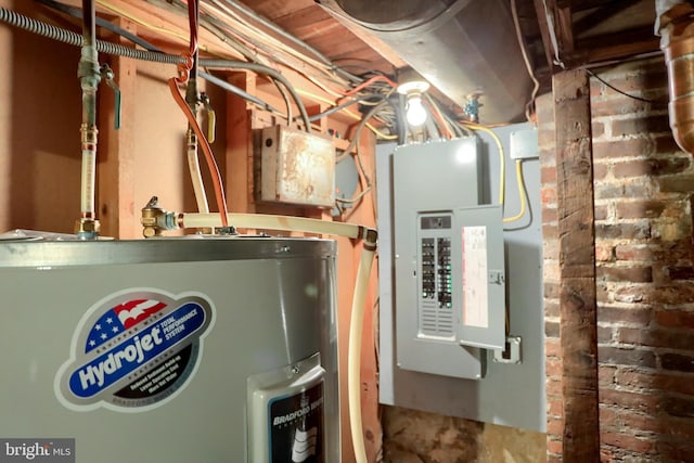 utilities with water heater and electric panel