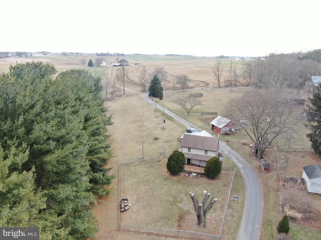 aerial view with a rural view